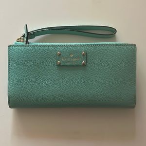 Teal blue Kate Spade Large Wallet with Wristlet Strap